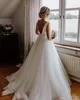 Personalizados Jewel Neck vestidos de noiva 2020 com Bow Sash Varrer Train Tulle A Linha do casamento vestidos de noiva