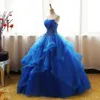 Blue Quinceanera Dresses Ball Gown Corset Crystals Beads Ruffles Tulle Lace Up Back Girls Pageant Gowns Strapless Cheap Prom Dress