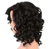 ファッション女性ロングセクションミディアムウィッグピースカールブラックウェーブの髪かつら高温45cm