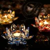 Crystal Lotus em forma de vela Buddhist Flower Tealight Stand In Gift Box 8 Colors Arts Crafts Home Decoration