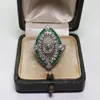 Antik Art Deco 925 Sterling Silber Smaragd weißer Saphir Floral Verlobungsfeier Ring Größe Jubiläumsgeschenk Tag US 5 -12