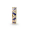 Yeni 18K Sarı Altın Kaplama Yüzük Pandora için Orijinal Kutu 925 Gümüş Mavi Stripes Stones Ring Kadınlar Erkek Hediye Takı Ring174b