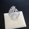 Nowy Moda CZ Diamond 925 Sterling Silver Wedding Pierścień Zestaw Oryginalny Pudełko na Pandora Iskrzydlające Liście Pierścień Kobiety Dziewczyny Biżuteria