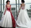 2020 Rode En Witte Gothic Een Lijn Trouwjurken Plus Size Vintage Bruid Baljurken Korte Mouwen Sexy Backless Bridal dress3052