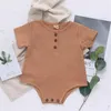 Yaz Toddler Bebek Erkek Kız Tulumlar Tulum Ins Keten Organik Pamuk Kolsuz Ön Düğme Çizgili Çocuk Bodysuit 3-18 M