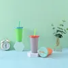 700ml Reusable Temperature Mug Changing Cup Plastic Insulated Drinking Tumbler With Lids and Straws Magic Coffee Water Bottle Tall Iced Cold Straw Cute Cup