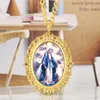 Antico classico orologio da taschino di forma ovale dorata di lusso Madonna/Gesù/design uomo donna orologio analogico al quarzo con collana catena regalo