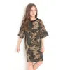 Camouflage Girls Dress for Teenage Europe Style Kort ärm Summer Dress Fashion Kids Clothing Real S för 6 8 10 12 14 år Y3297822