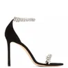 Kvinnor Designer Svart Sandaler Skor Sexig Ankelband Rhinestone High Heel Sandal Bröllopsko Komma med Box