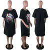 Plus Size Damen Lippendruck Kleider Miniröcke Kurzarm loses Kleid Mode Sommerkleidung lässiges einfarbiges Kleid kostenloser Versand 2905