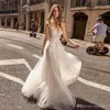 Sexy Plus Size Sommer Bohemian Brautkleider Sheer Illusion Lace Appliziertes Top Open Back Tüll Langes Hochzeitskleid Brautkleider Günstig