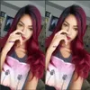 Fri del 360 Frontal Long body wave svart Ombre vinröd brasilianska peruker Syntetisk spets Front Peruk För Dam