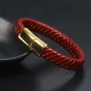 Nuovi uomini gioielli in oro bracciale in pelle intrecciata punk per uomo chiusura magnetica in acciaio inossidabile moda braccialetti in argento regali