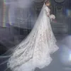 Robes de mariée en dentelle sirène chic avec train détachable pure manches longues robes de mariée perlées grande taille robe de mariée