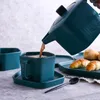 Pentagonale keramische thee -thee -sets Teapot Tea Cup en schotel voor los blad Flower Matgroen Wit Zwart Donkerblue