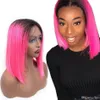 Cheveux brésiliens Ombre 1B Rouge 13x4 Bob Lace Front Perruques Cheveux Humains Remy Ombre Bob Perruque Pour Les Femmes Pré Plumées Sans Colle Court Bob Perruques