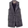 Plus size 5XL Tasche con scollo a V 2018 primavera autunno blazer senza maniche slim plaid gilet da donna