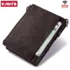 Kavis 100٪ جلد طبيعي محفظة الرجال مجنون الحصان محافظ عملة محفظة قصيرة الذكور حقيبة المال جودة مع سلسلة واليه الصغيرة
