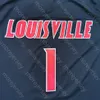 2020 New Louisville College Basketball Jersey NCAA 1 Pfeiler Noir Rouge Tous cousus et brodés Hommes Taille jeunesse