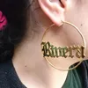 Old English Big Hoop Earrings For Women Custom Jewelry Stainless Steel Personalized Name Earings Christmas Gift Aros Mujer Oreja 2270G