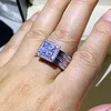 Rulelei Splendidi gioielli di lusso in argento sterling 925 con taglio principessa completo di topazio bianco CZ diamante promessa anello di fede nuziale per donna L302V