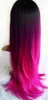 Peruk Gratis frakt damer ombre 3-tone svart / lila / varm rosa 27 "Långt rakt hår vogue stil peruk