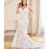 Modest Plus Size Mermaid Wedding Dresses With Detachable Train Long Sleeve Full Lace Appliqued Bridal Dress V Neck Wedding Gowns
