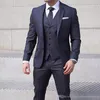 Şık Lacivert Man İş Suit İnce Damat smokin Düğün Balo Blazer yemeği partisi Suits (Ceket + Pantolon + Vest + Tie) J772 uyar