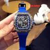 Fine Men's Business Watches Blue Rubber Strap Fashion S￤ljer popul￤ra klockor av h￶g kvalitet Automatisk mekanisk sport WA306V