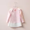 2-6 anni Bambina bambina Coniglio tridimensionale Dreess bambini Abito manica lunga a righe bambino Abito camicia gonna colletto foglia di loto Abbigliamento di marca