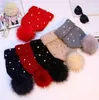 PEAL Dzianiny Kapelusz Moda Dzianiny Kapelusze z Koralikami Grube Ciepłe Winter Cap Soft Stretch Pom Poms Czapki Damskie Skullies Caps GGA2965-4