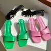 2020 Mulheres Slides 4 centímetros Salto Alto Verde mulas Fetish Summer Fashion Slip On-rosa sandálias de luxo saltos baixos Chinelos sandálias sapatos