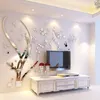 Stickers Modern Tree Mirror Crystal Acrylic Wall Stickers Living Room TV Sofa Background 3D DIY Wall Sticker Home Decor 3D Wall Decals Y200