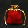 50 stks 10 * 1 2 C M fluwelen gouden tassen velg bruiloft cadeau trekkoord sieraden verpakking tas met twee kleuren optioneel rood / zwart