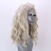 Doğal kadın sarışın uzun dalgalı kıvırcık peruklar parlak sentetik dantel ön peruk ısı dirençli elyaf saçlı, parti için doğal yumuşak peruklar 9241843