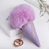 Ice Cream Keychain PU Leather Bag Key Chain Double Color Fur Ball Keychain Ice Cream Shaped Cute Car Key Chain Handbag Keyring Gift