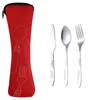 Cuchillo Tenedor Cuchara Juego Cubiertos Vajilla Cena Almuerzo Set Bolsas Imprimir Talla Cubiertos de acero inoxidable Escuela Picnic Camping Herramienta para comer