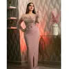 Arabic Aso Ebi Blush Pink Sexy Evening Lace Beaded Prom Dresses Sheath Formal Party Second Reception Gowns Zj511