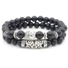 Tibetan Silver Charm Elastic Buddha Head 8mm Natural Stone Bracelet Tiger Eye Stone Lava Beaded Bracelet Men Jewelry