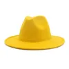 Chapeau en feutre de Jazz pour hommes et femmes, extérieur jaune, intérieur, rose, Patchwork, Panama, chapeaux Fedora à large bord avec bande en feutre, Trilby Cap277M