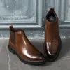 Stivali in pelle marrone Scarpe vintage da uomo Stivali militari impermeabili da uomo Stivali eleganti da uomo Scarpe punk in pelle Pantaloncini da uomo Masculino