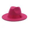 Limoengroen Effen Kleur Wolvilt Jazz Fedora Hoeden met Lint Band Dames Heren Brede Rand Panama Party Trilby Bruiloft Hoed246p6964397