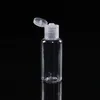 Botella de plástico PET de 60 ml con tapa abatible, botella transparente de forma redonda para desmaquillante, gel desinfectante para manos desechable