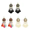 3 Colors Ethnic Thread Tassel Resin Beads Long Drop Earrings for Women Boho Festival Party Jewelry