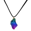 Natural seven-color raw stone crystal pendant DIY transparent multicolor gem leather rope pendant necklace