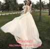 Appliques del merletto di Champagne Tulle Boho Abiti da sposa 2020 Sexy scollo a V una linea di spiaggia Sposa Abiti Country Wedding Gowns vestido de novia