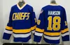 Stitched Brothers Slap Shot Maglia da hockey Charlestown Chiefs 16 Jack 17 Steve 18 Jeff Hanson 7 Francine Dunlop 3 Killer Vintage CCM Movie Maglie bianche blu