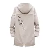 Men's Jackets Mens Long Trench Coat Hooded Outdoor Sports Jacket Casual Windproof Rain Jacket Large Size Long Sleeve Printed Letters