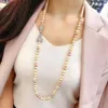 New hand knotted 90cm long 8mm gray color shell pearl necklace sweater chain zircon accessories