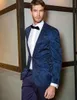 Tuxedos de mariage à motif Floral bleu pour hommes, costumes à revers châle pour hommes, veste Blazer 2 pièces (veste + pantalon)